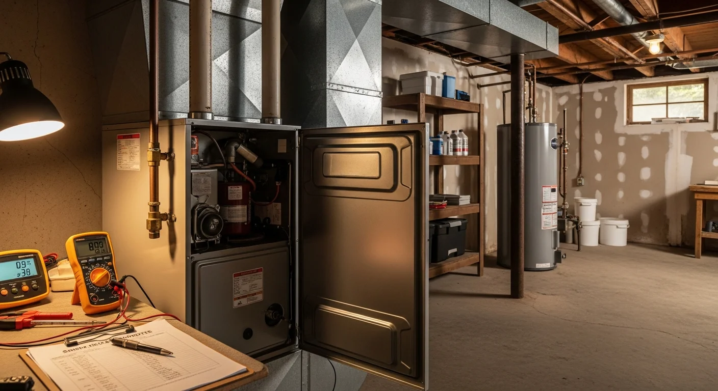 HVAC technician servicing residential heating system