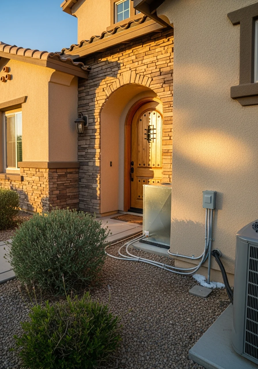 Close-up of a Menifee home's exterior with professional workmanship visible on entry and foundation.